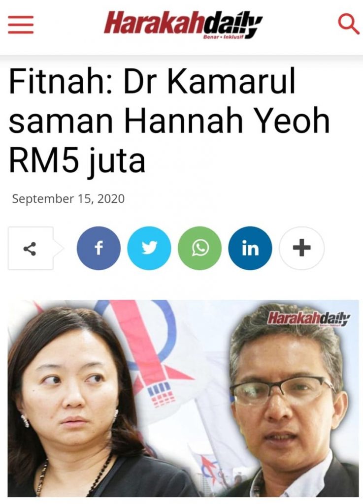 Fitnah: Dr Kamarul Saman Hannah Yeoh RM5 Juta