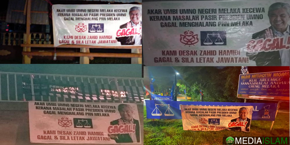 PRN Melaka: Akar Umbi Pasang Poster Desak Zahid Letak Jawatan